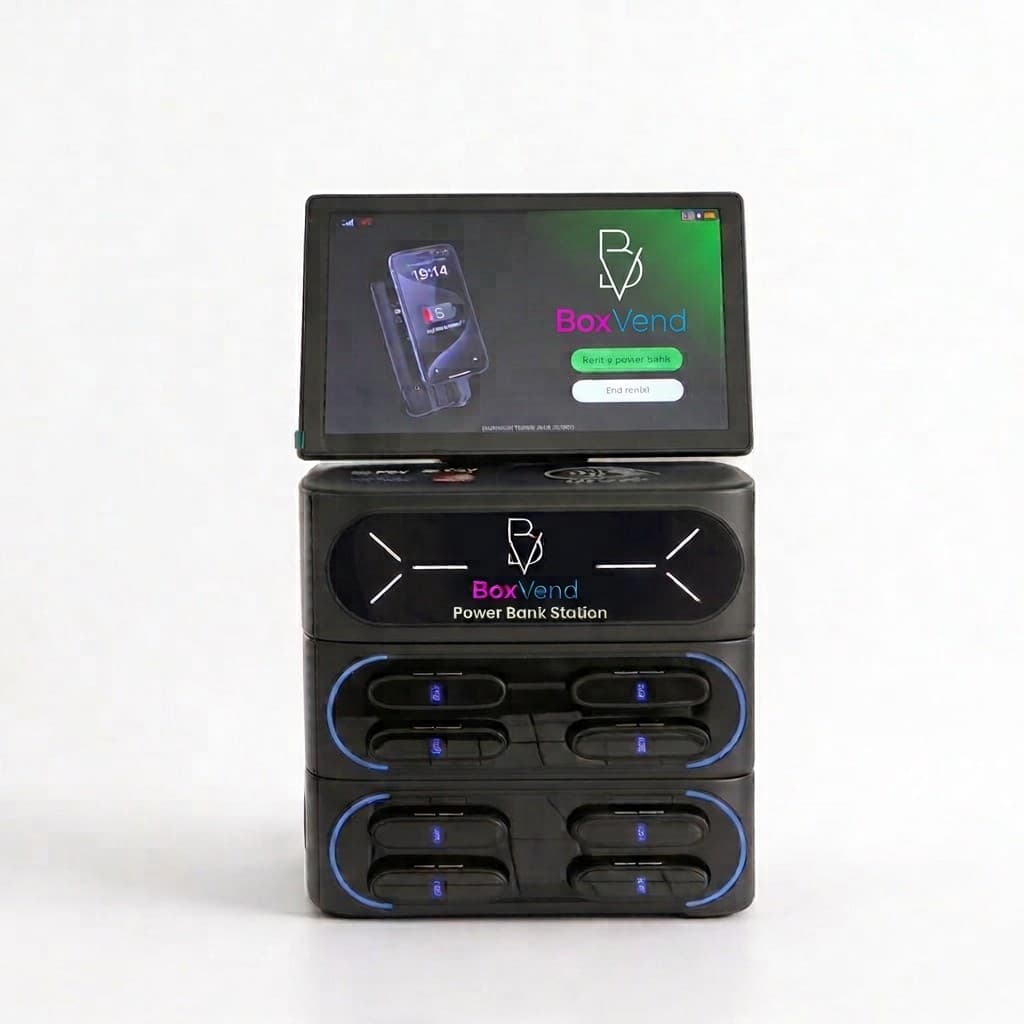 BoxVend portable power bank rental station for hospitality venues